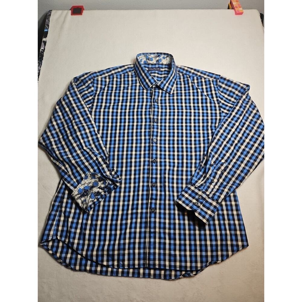 Marco Brunelli Button Up Shirt Size 2XL Blue Plaid Long Sleeve 100% Cotton